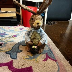 Easter Bunny Figurine with Basket and Pastel Eggs
